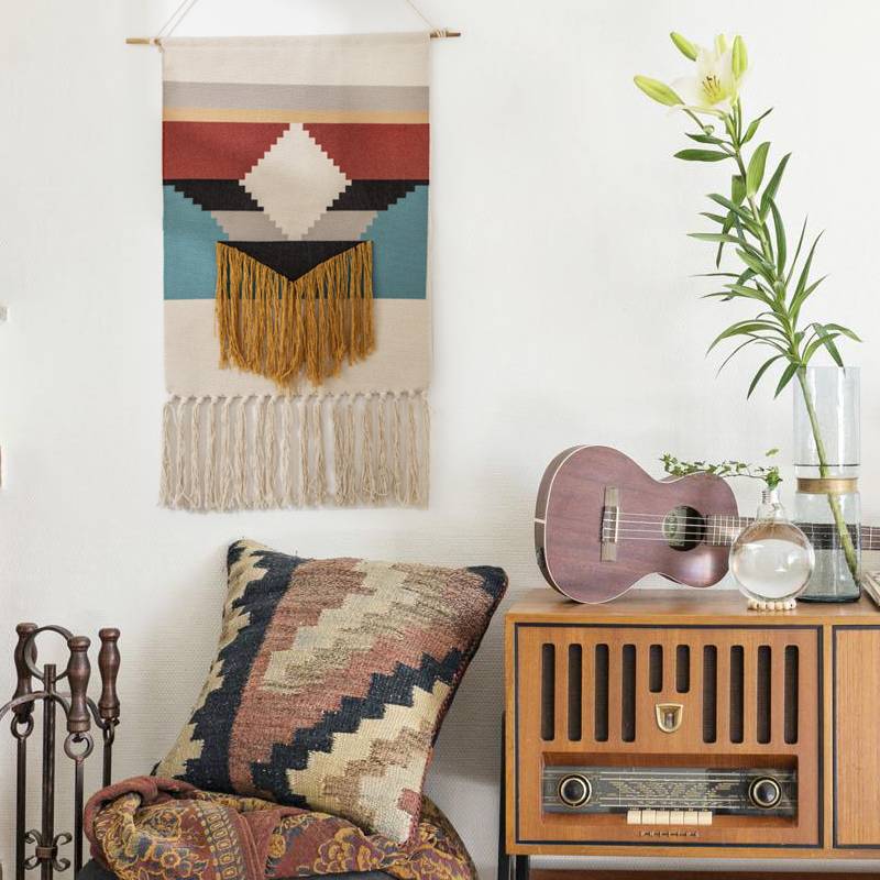 Haryana Large Boho Tribal Geometric Wall Hanging Cotton Tapestry Feel Good Decor