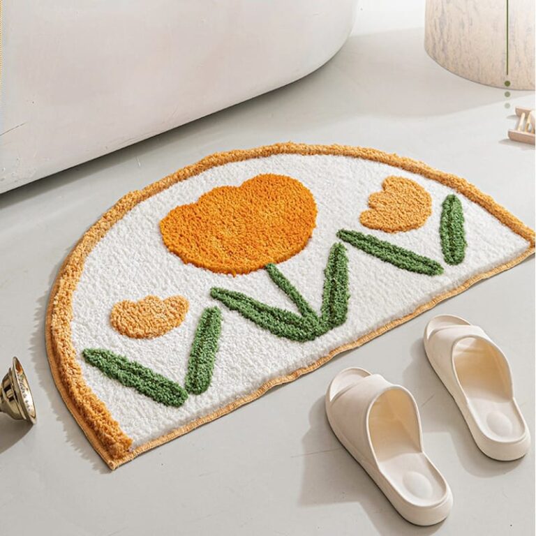 Semicircle Orange Flowers Nonslip Bath Mat 40 x 60cm Feel Good Decor