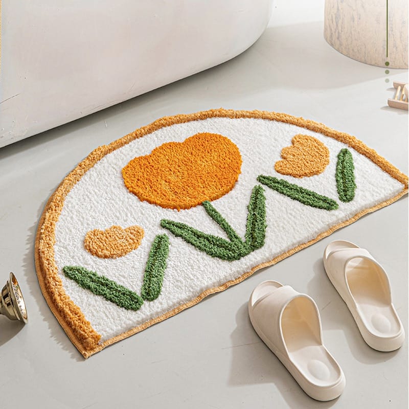Semicircle Orange Flowers Nonslip Bath Mat 40 x 60cm Feel Good Decor