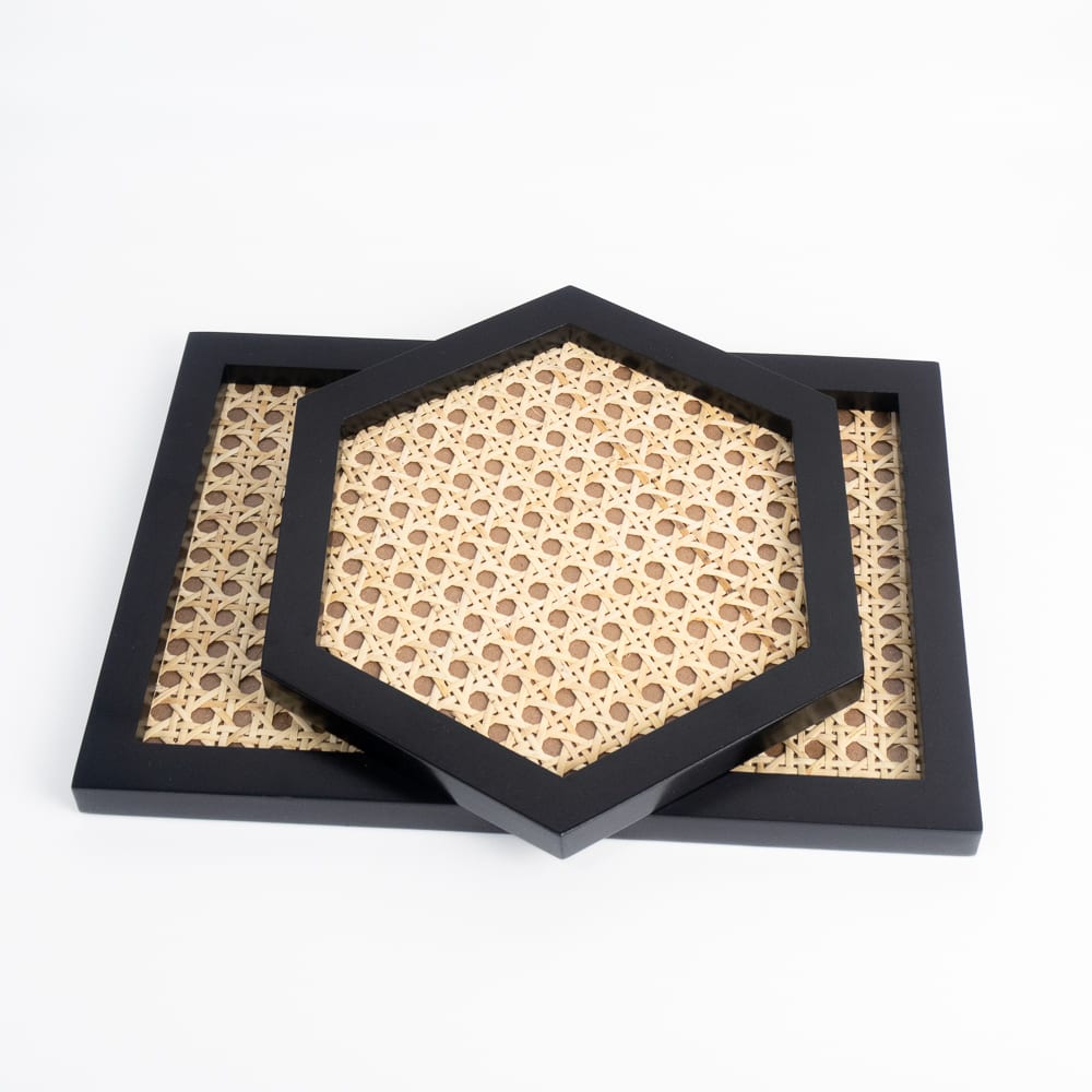 Handwoven Rattan Tray With Black Rim Feel Good Decor